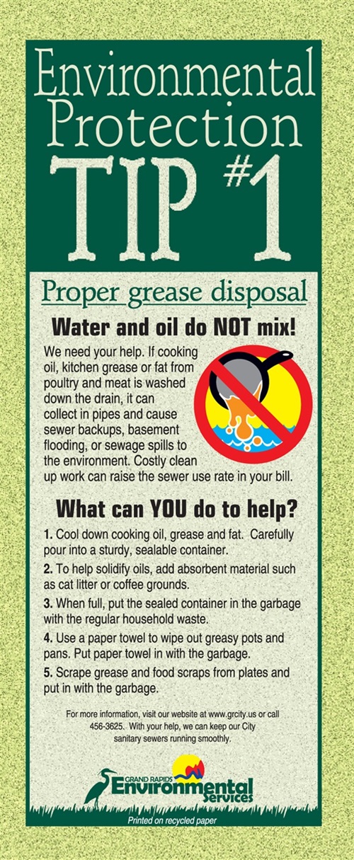 Image of Environmental Tips pamphlet #1 about proper grease disposal