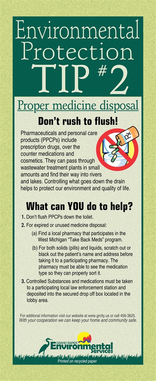 Image of Environmental Tips pamphlet #2 about proper medicine disposal