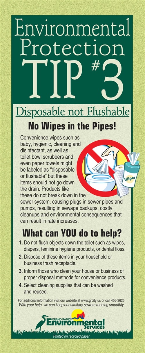 Image of Environmental Tips pamphlet #3 about disposable versus flushable products